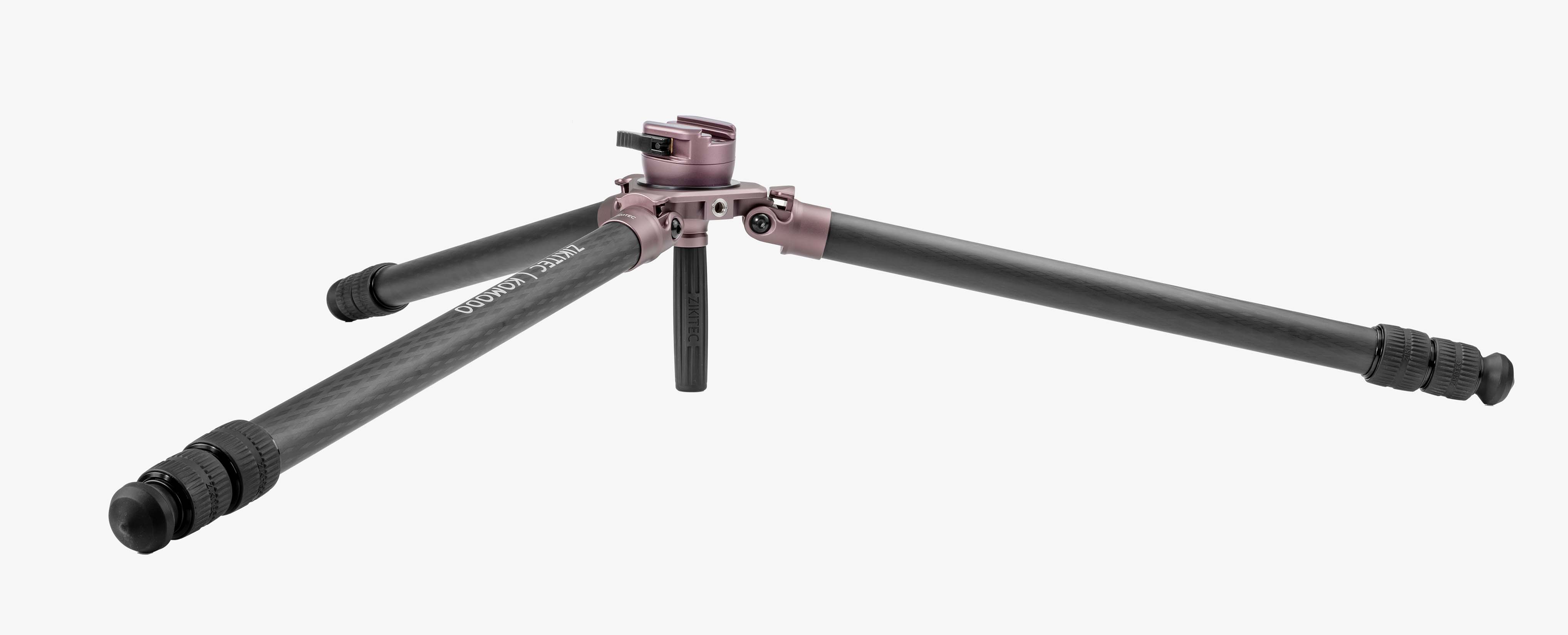 Komodo tactical tripod in low angle position with wide leg spread
