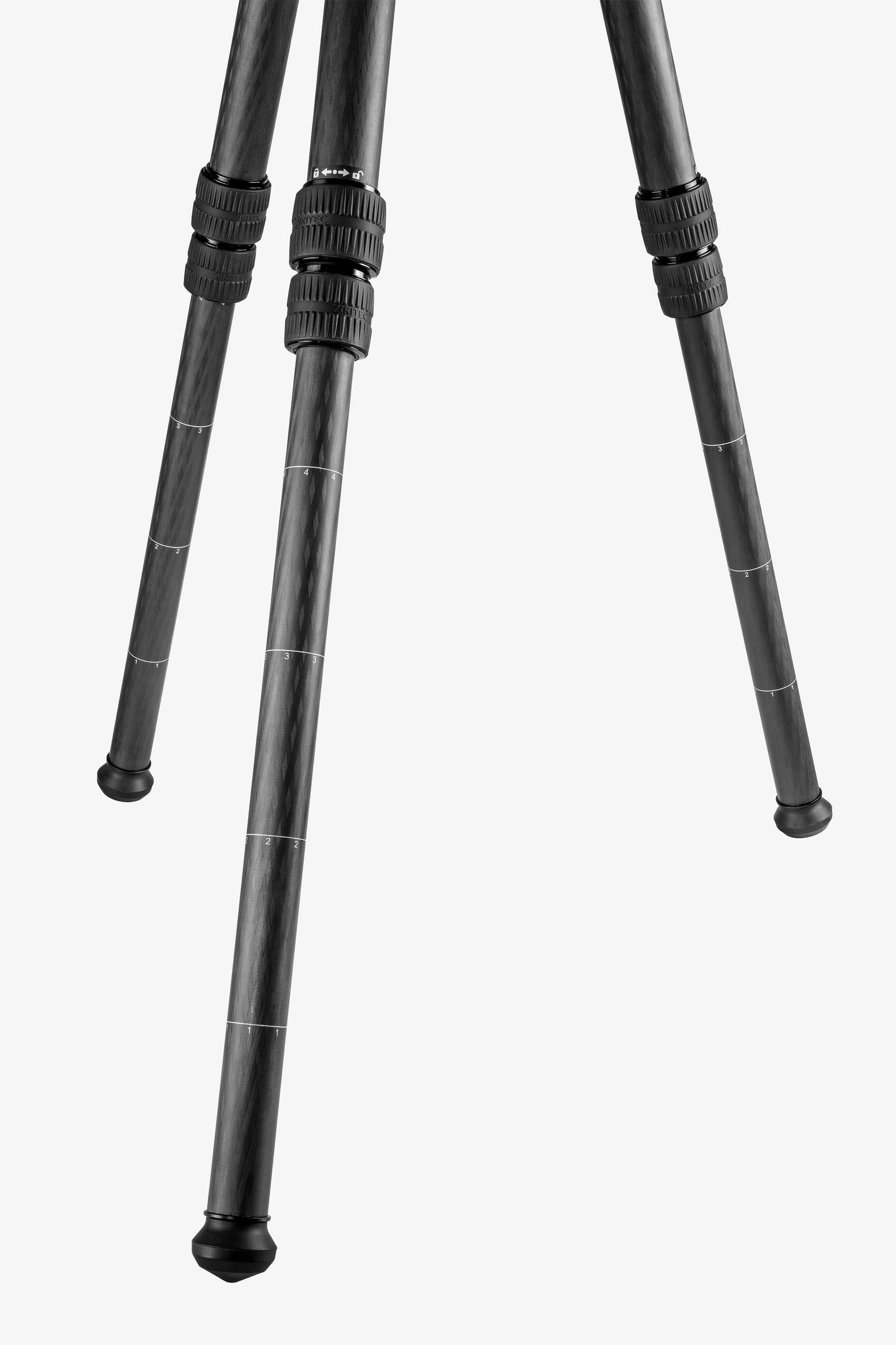 Komodo carbon fiber tripod legs with twist-lock system and height markings